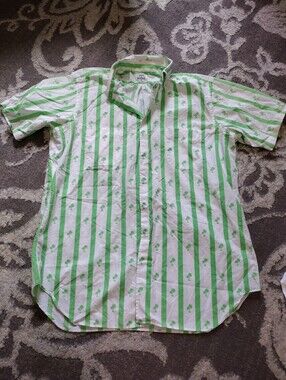 Maus & Hoffman Green And White Stripe Palm Tree Button Down Shirt